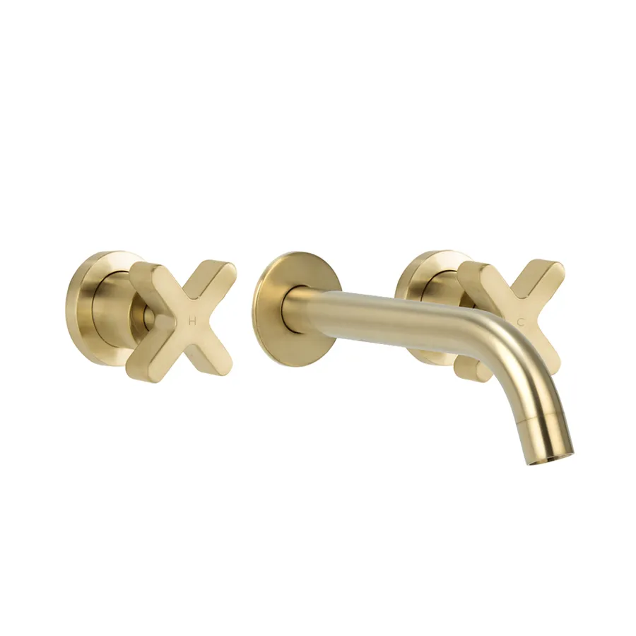 Cross Assembly Taps & Spout Set - Brushed Brass