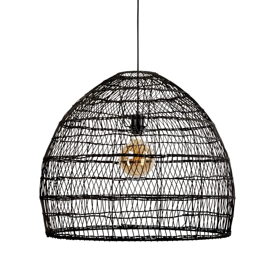 Fiorentino Bangkok Dome Rattan Pendant Light Edison Screw (E27) Black
