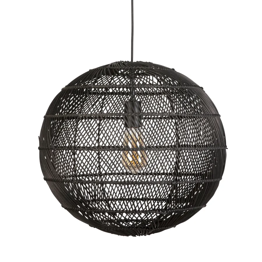 Fiorentino Singapore Round Rattan Pendant Light Edison Screw (E27) Black