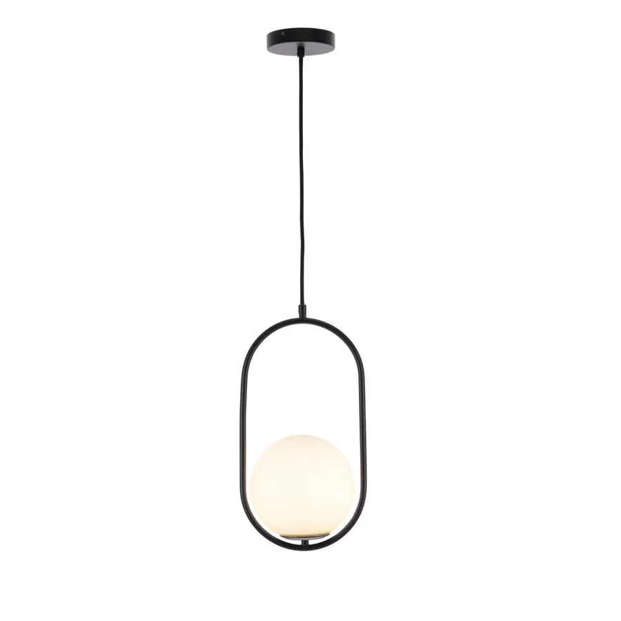 Mercator Ava Oval Metalware and Opal Glass Pendant Light (E14) Matte Black