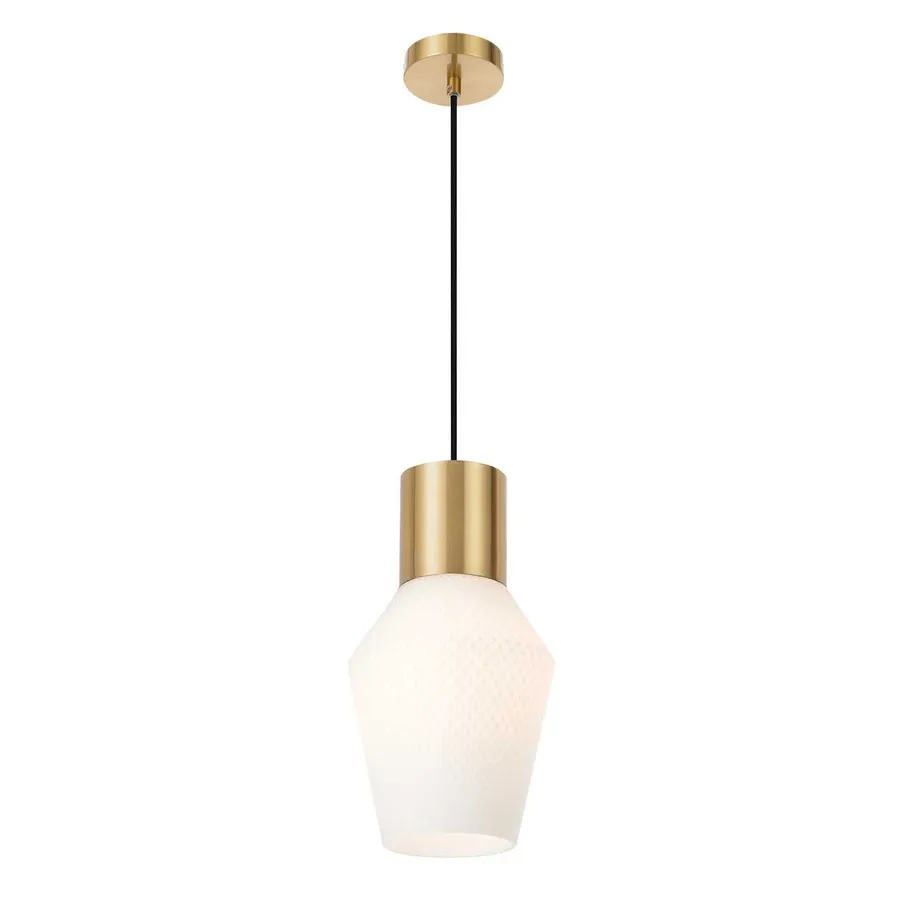 Telbix Rene Glass Pendant Light Edison Screw (E27) Opal Matte / Antique Gold