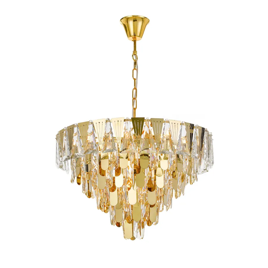 Telbix Valerie Gold and Crystal Traditional Pendant Light (E14) Large