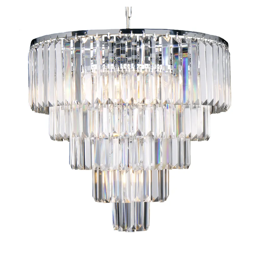 Celestial 5 Tier Cascading Crystal Pendant Chrome