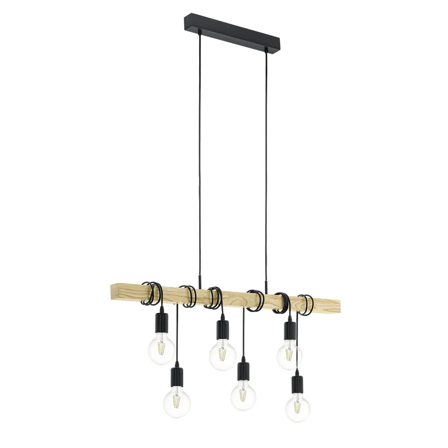 Eglo Townshend Bar Timber And Black Pendant Light 6 Light