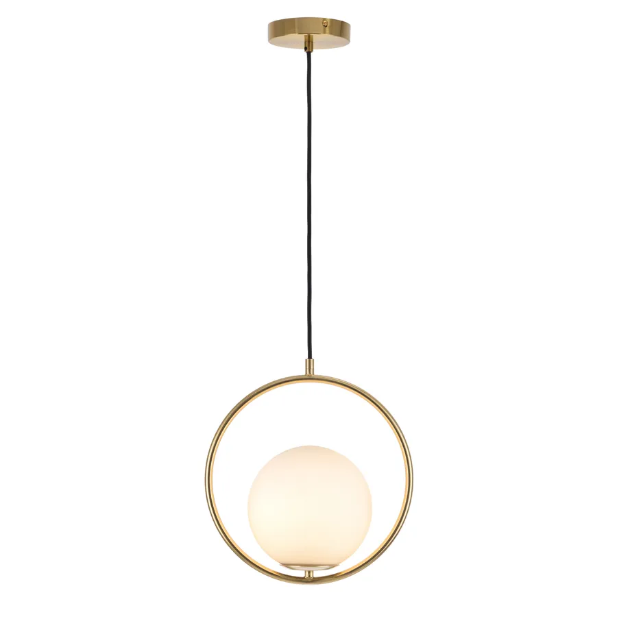 Mercator Edith Round Metalware and Opal Glass Pendant Light (E14) Antique Brass