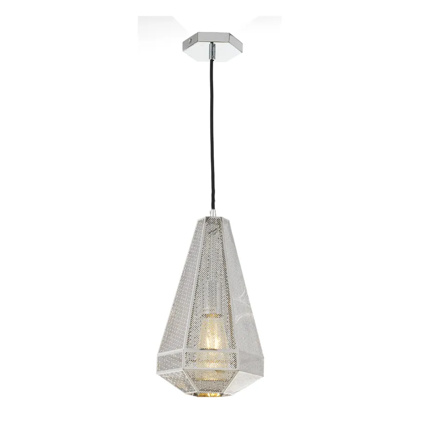 Chrome 1 Light Magnus Metal Geometric Caged Pendant Large