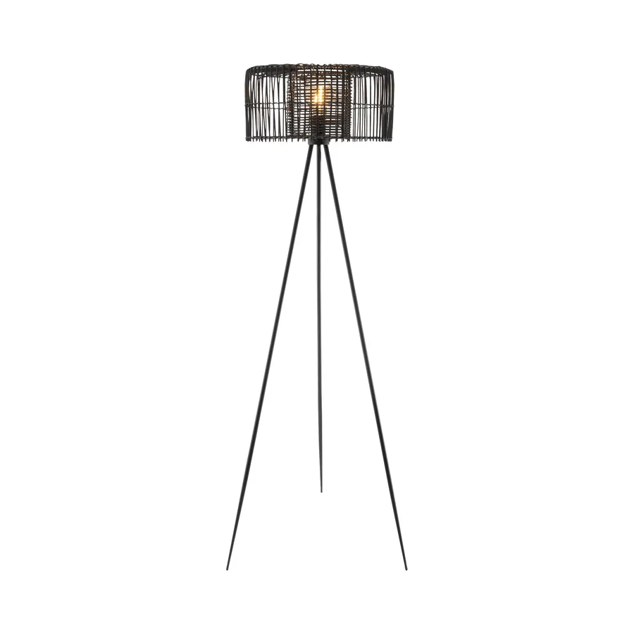 Mercator Finley Rattan Floor Lamp Matt Black