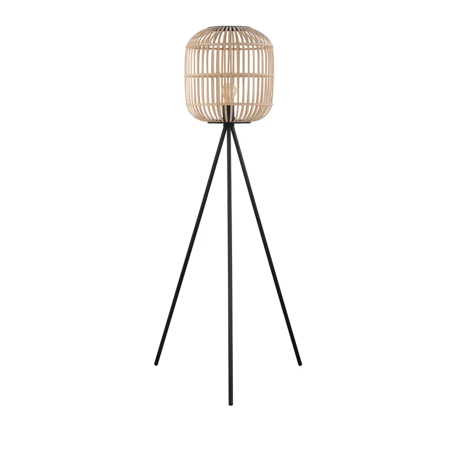 Eglo Bordesley Timber Rattan Floor Lamp Edison Screw (E27) Natural and Black