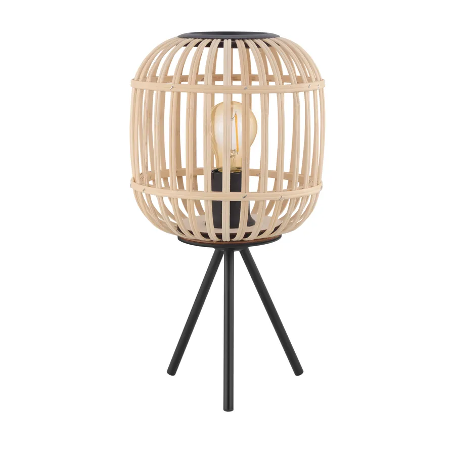Eglo Bordesley Timber Rattan Table Lamp Edison Screw (E27) Natural and Black
