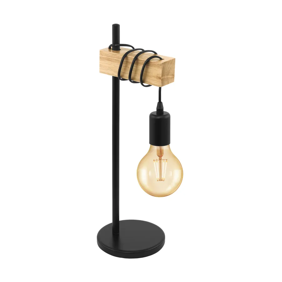 Eglo Townshend Light Timber And Black E27 Table Lamp 1 Light