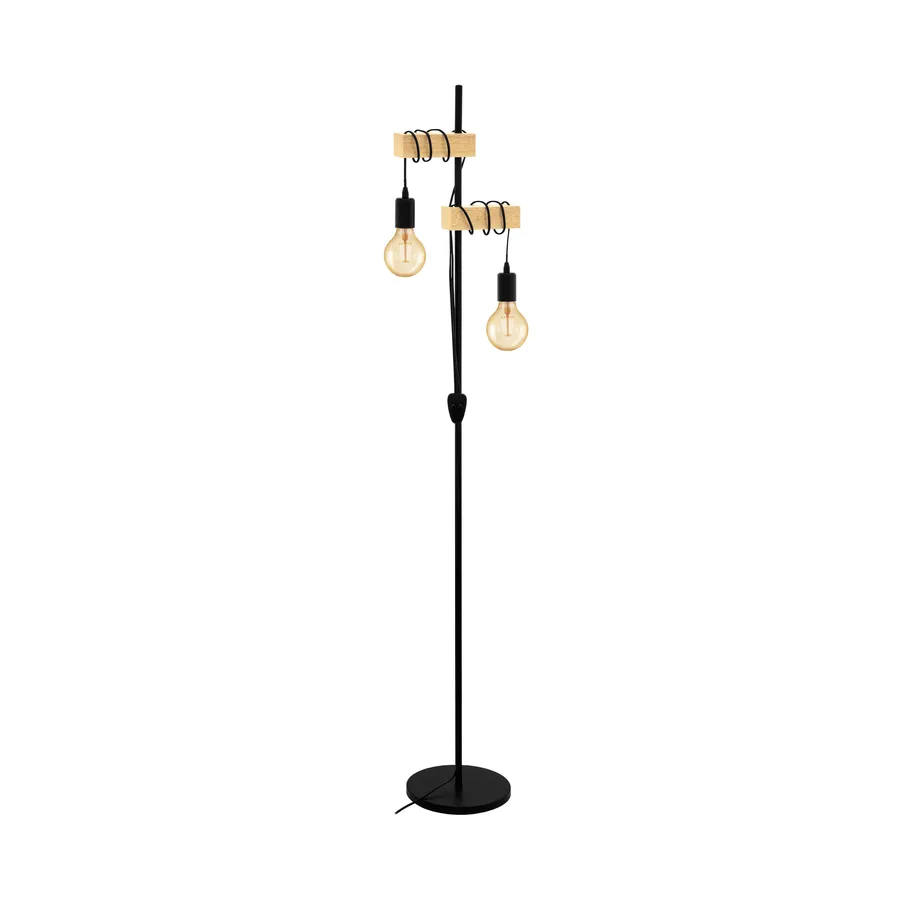 Eglo Townshend Light Timber And Black Floor Lamp 2 Light