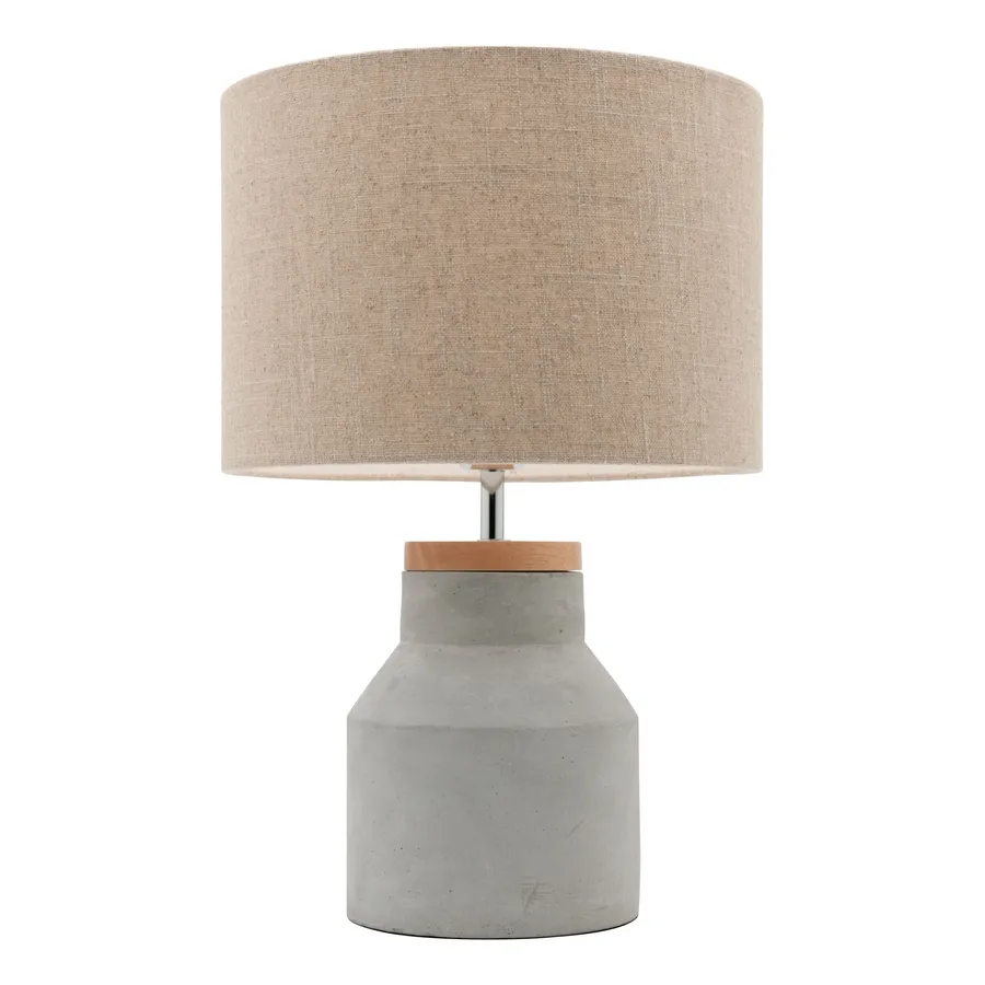 Moby Linen Shade Industrial Table Lamp Timber And Concrete