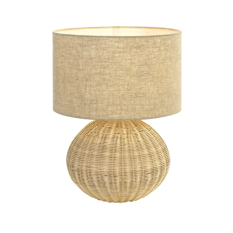 Telbix Mohan Rattan Table Lamp with Linen Shade (E27) Sand