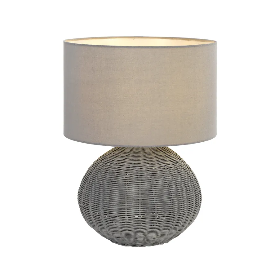 Telbix Mohan Rattan Table Lamp with Linen Shade (E27) Grey
