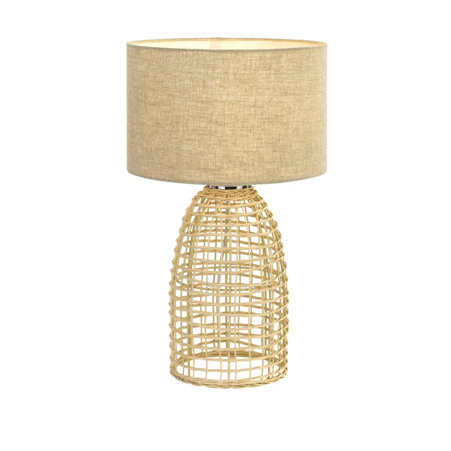 Small Telbix Bayz Rattan Edison Screw (E27) Table Lamp Sand