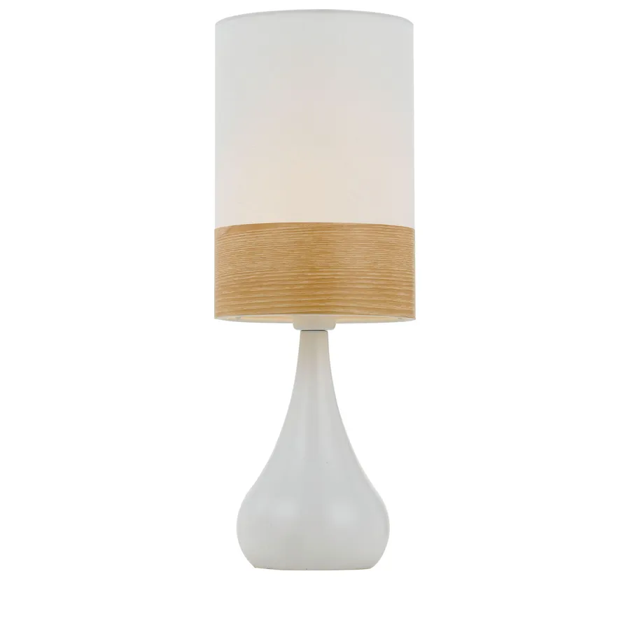 Telbix Akira Teardrop Vase Table Lamp With Fabric Shade White and Oak