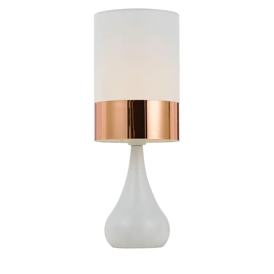 Telbix Akira Teardrop Vase Table Lamp With Fabric Shade White and Copper