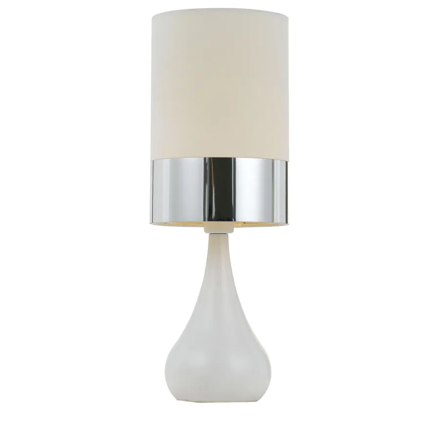 Telbix Akira Teardrop Vase Table Lamp With Fabric Shade White and Chrome