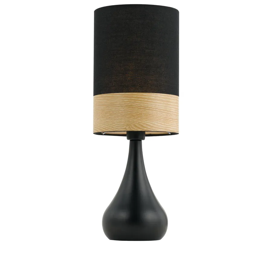 Telbix Akira Teardrop Vase Table Lamp With Fabric Shade Black and Oak