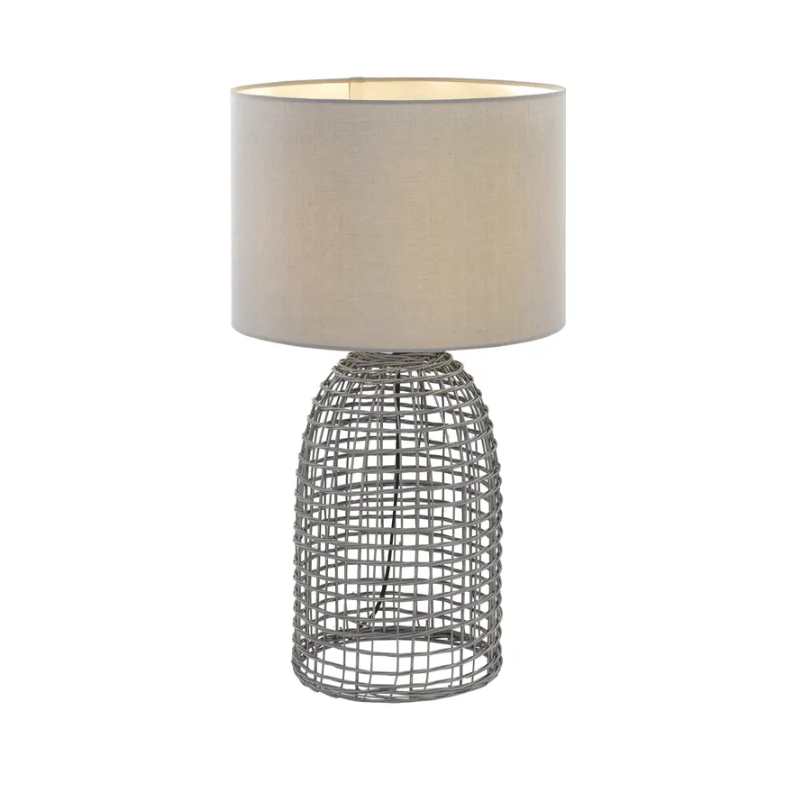 Large Telbix Bayz Rattan Design Edison Screw (E27) Table Lamp Grey