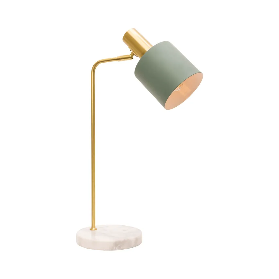 Mercator Addison Table Lamp With Brushed Brass Metalware And White Marble Base Matt Jade