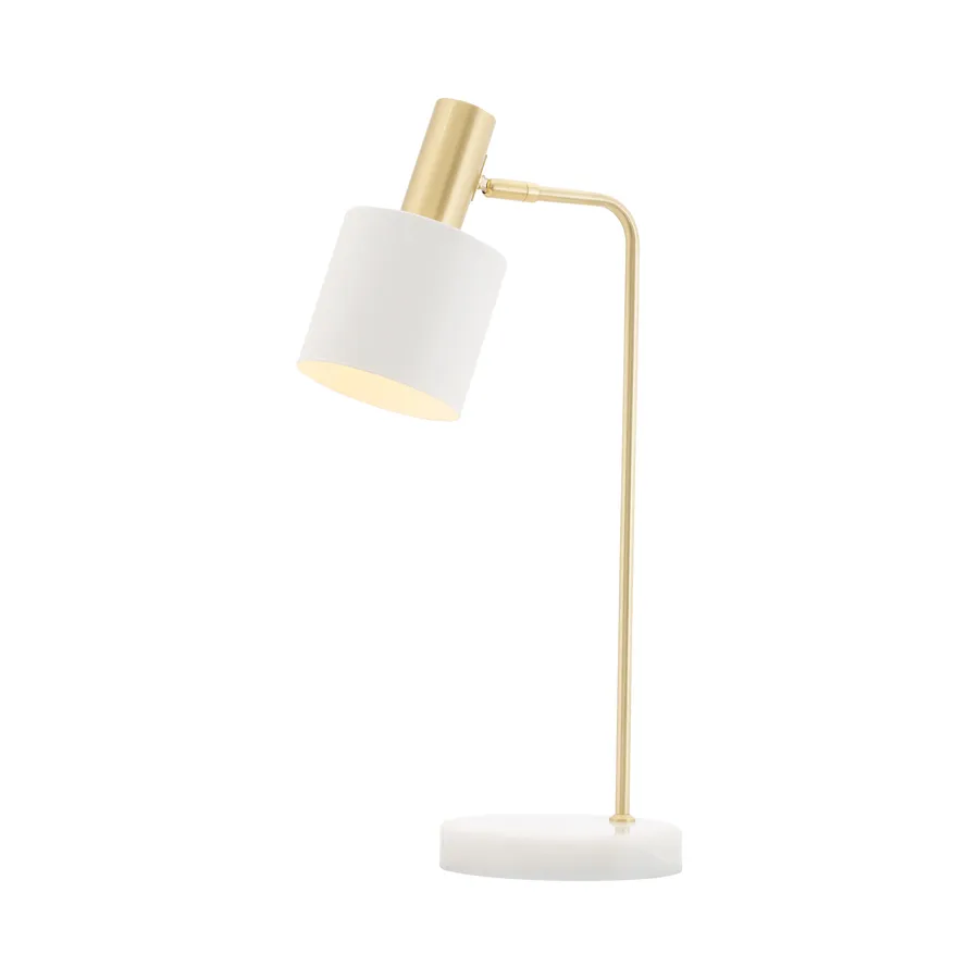 Mercator Addison Table Lamp With Brushed Brass Metalware And White Marble Base Matte White