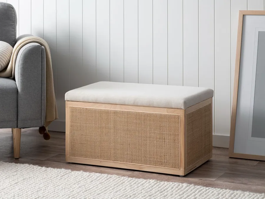 Rattan and Linen Look Storage Box - Natural
