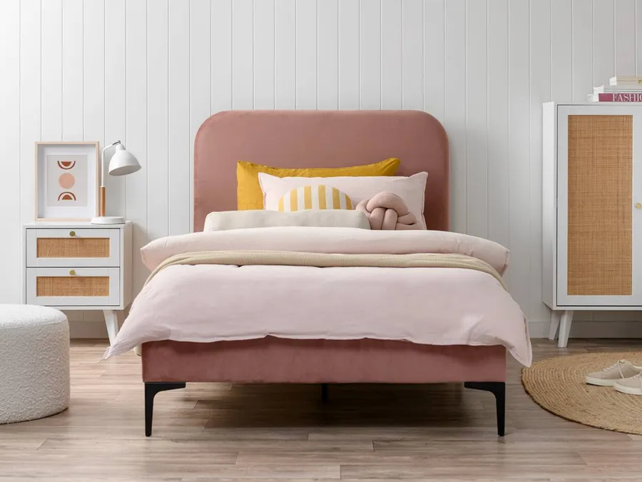 Luka Velvet King Single Bed Blush Pink by Mocka Style Sourcebook