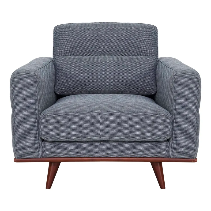 Astrid Armchair in Talent Denim / Brown Leg
