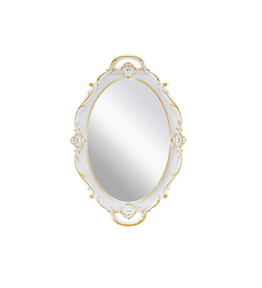 Vintage Carved Hanging Wall Mirror Antique White 38cm x 25cm