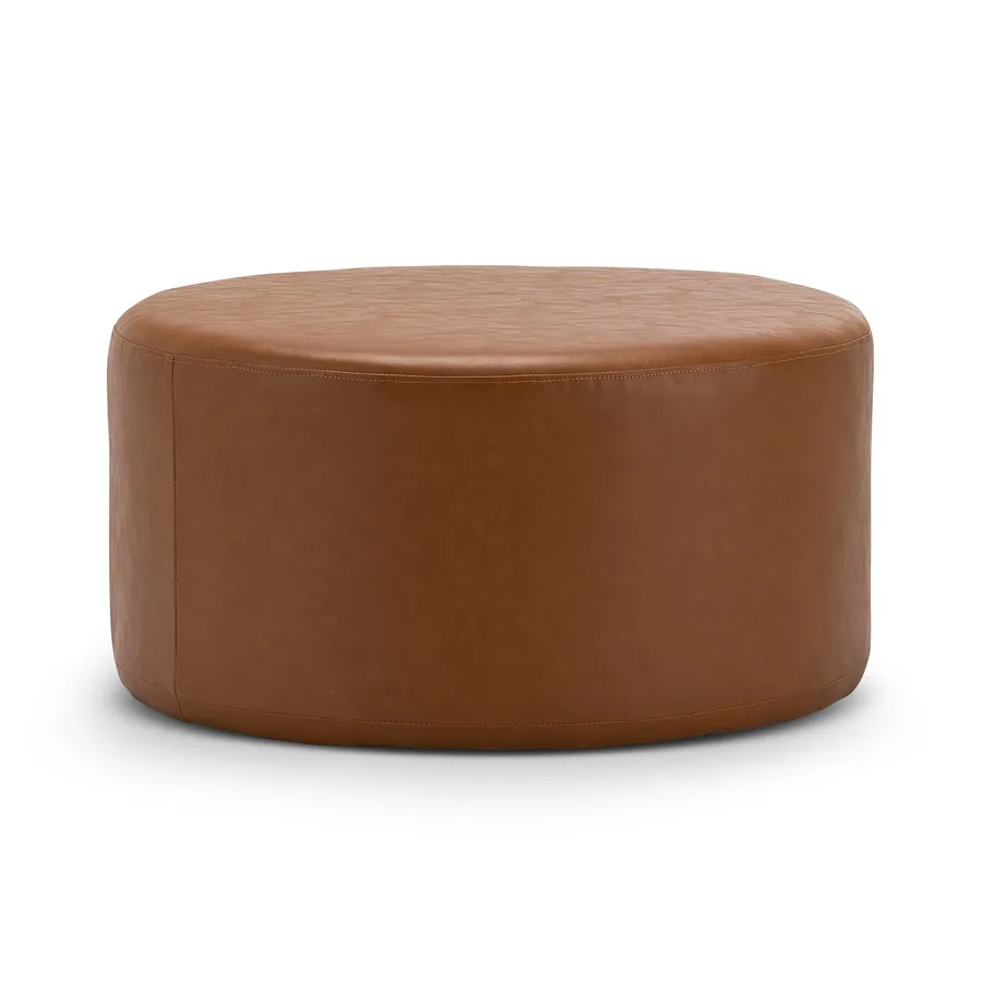 Halle Medium Round Ottoman, Whiskey Tan