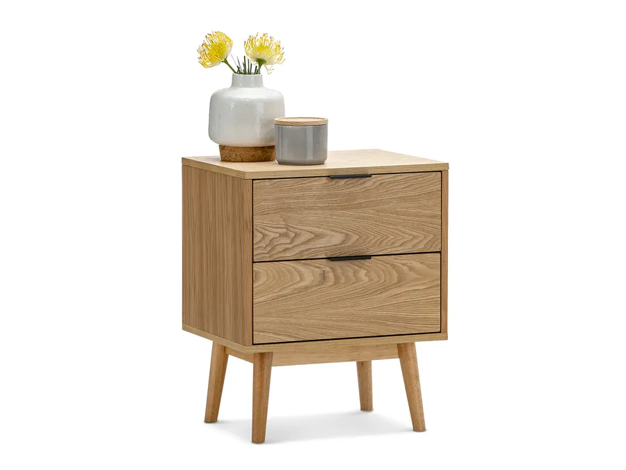 Stella 2 Drawer Bedside Table, Natural Oak