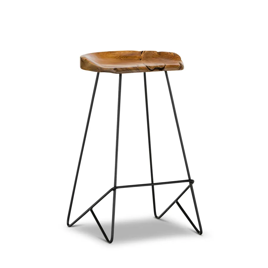 Neato 66cm Teak Wood Iron Bar Stool, Black