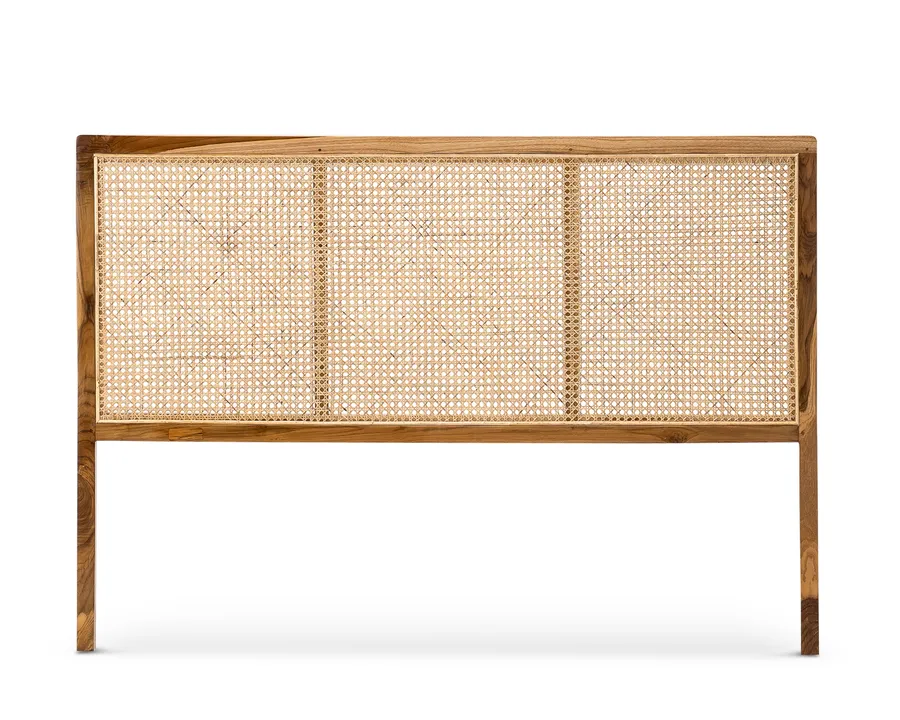 Lazie Woven Rattan Cane Queen Bedhead, Natural & Teak