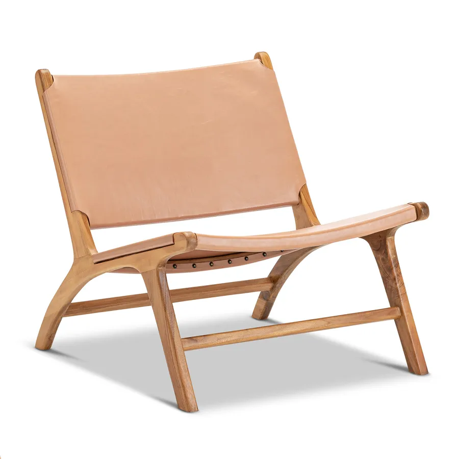 Casey Flat Leather Lounge Chair, Nude Tan