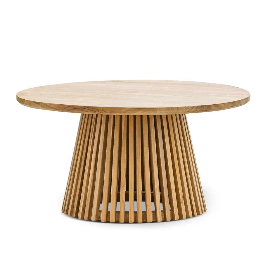 Pedie Round Slat Coffee Table, Natural Teak