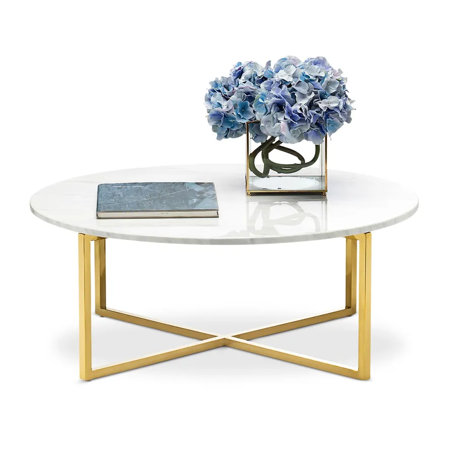 Ellie Marble Round Coffee Table, White & Polished Gold