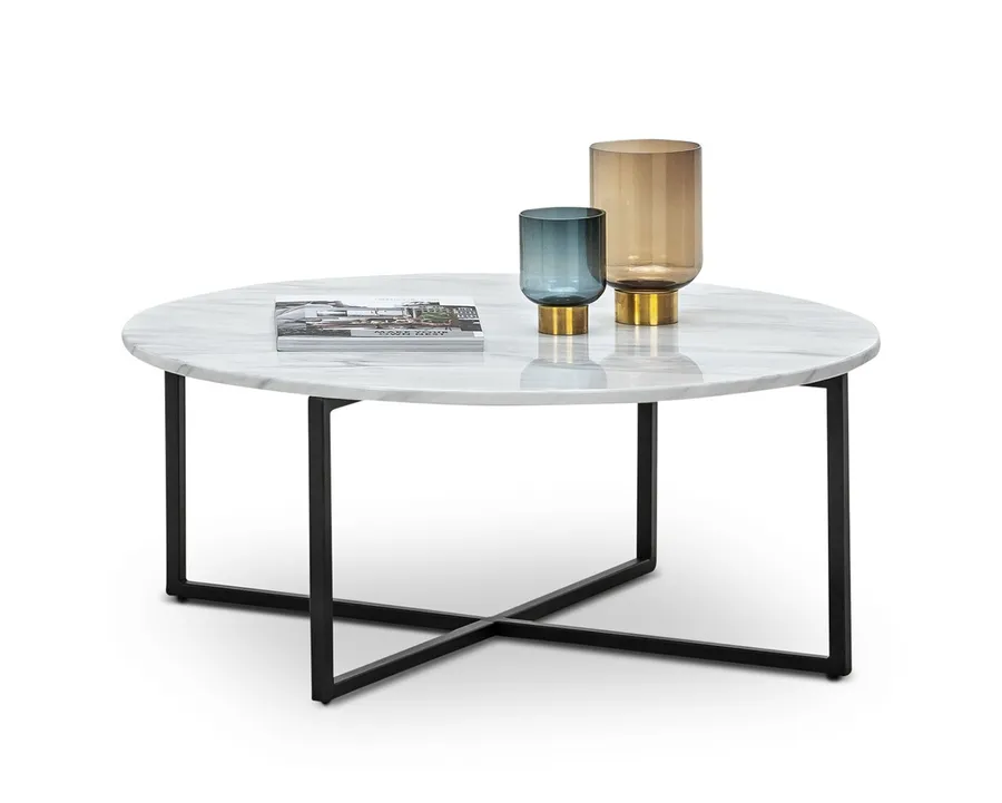 Ellie Marble Round Coffee Table, White & Black