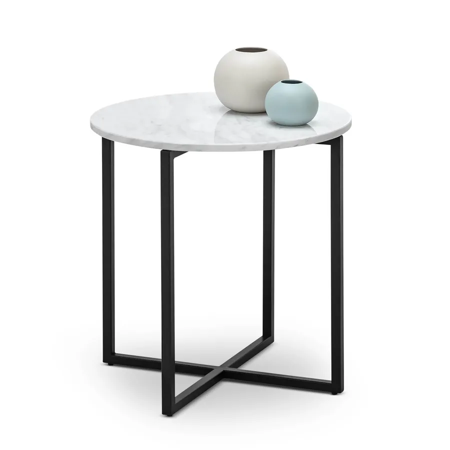 Ellie Marble Round Side Table, White & Black