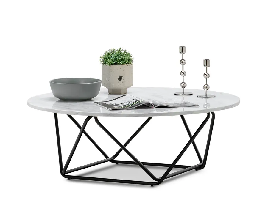 Aria Marble Round Coffee Table, White & Black