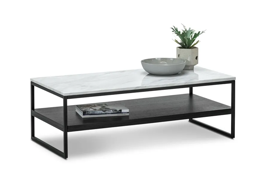Ebonie White Marble Rectangular Coffee Table, Black