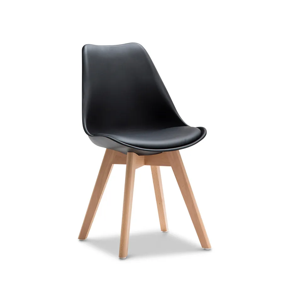 Set of 2 Replica Padded Eames DSW Chairs, Black Natural