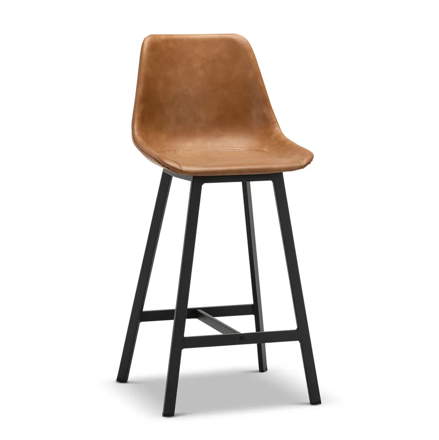 Hanns Set of 2 67cm Premium Vegan Leather High Back Barstool, Whiskey Tan