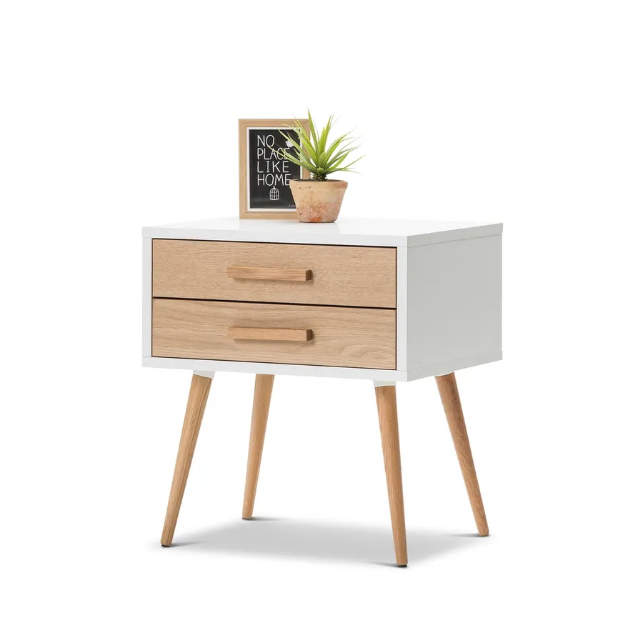 Myst 2 Drawer Bedside Table, White & Oak