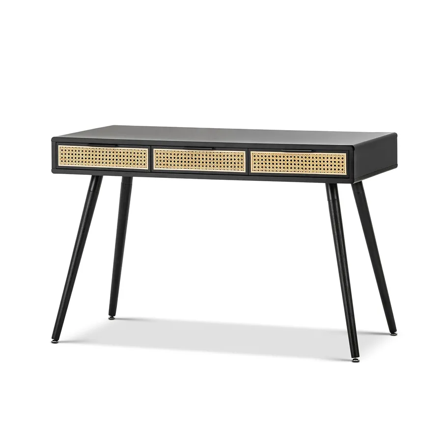 Einar Rattan 3 Drawer Office Writing Desk, Black