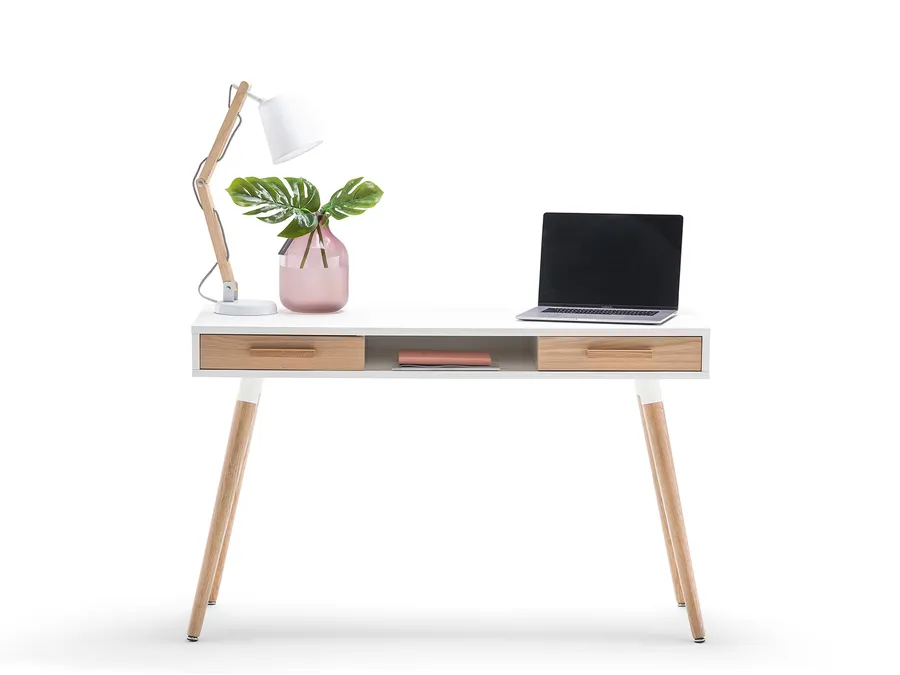 Myst 2 Drawer Desk, White & Oak