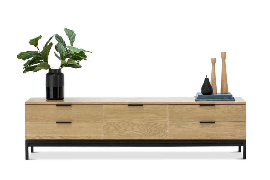 Macy Oak Entertainment Unit, Natural & Black