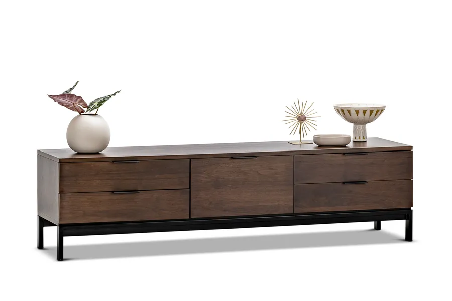 Macy Oak Entertainment Unit, Walnut & Black