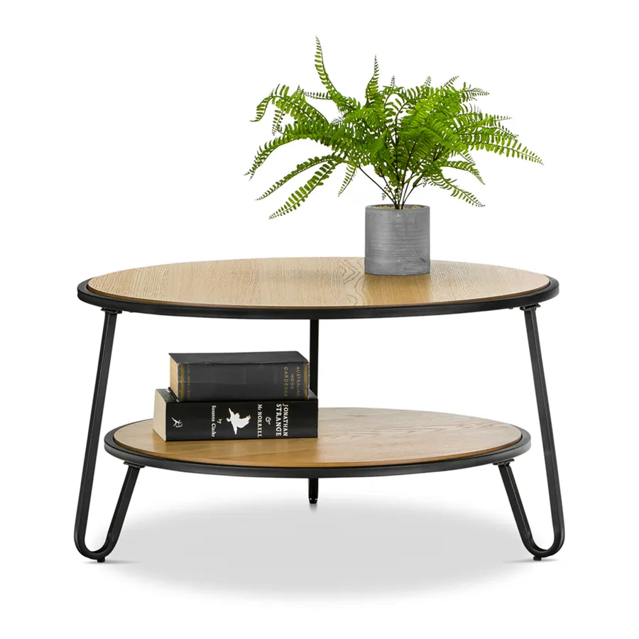 Macy Round 2 Tier Oak Coffee Table, Black