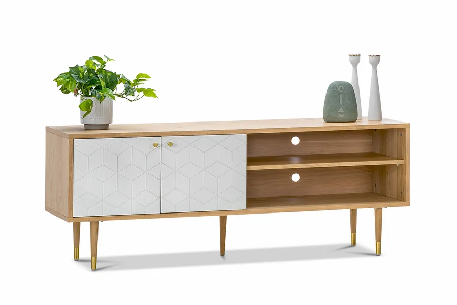 Hexii Oak Entertainment Unit, Natural & White